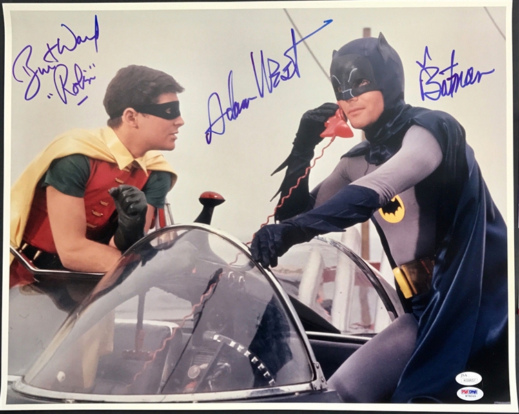 Batman: Adam West & Burt Ward Signed 16" x 20" Color Photo with Character Names Inscribed! (PSA/DNA & JSA)