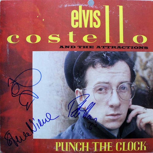 Elvis Costello and The Attractions Group Signed "Punch The Clock" Record Album Cover (Beckett/BAS Guaranteed)