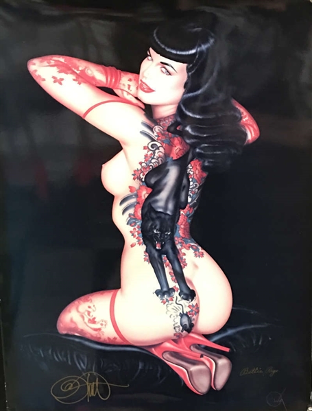 Bettie Page & Olivia Signed 18" x 24" Lithograph Print (JSA)