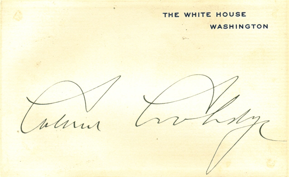 President Calvin Coolidge Near-Mint Signed White House Card (Beckett/BAS)