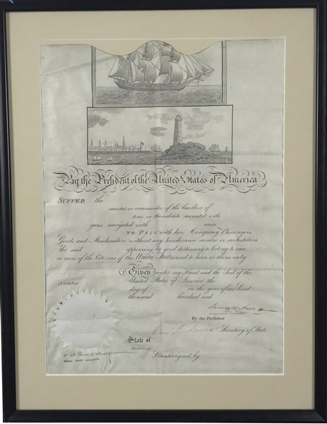 President James K. Polk & James Buchanan Rare Dual Signed Ships Pass Document (Beckett/BAS Guaranteed)