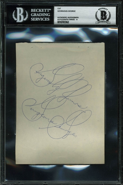 Gorgeous George Rare Signed 4.5" x 5.5" Album Page (Beckett/BAS Graded MINT 9)