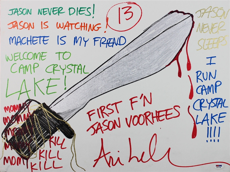 Friday the 13th: Ari Lehman Signed 18" x 24" Canvas Sketch (PSA/DNA)