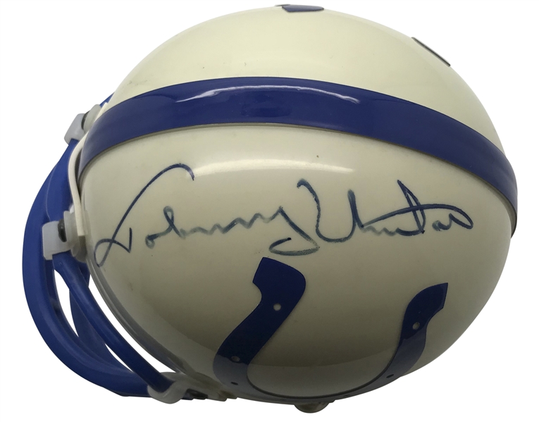 Johnny Unitas Signed Colts Mini Helmet (JSA)