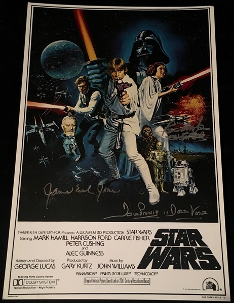 Star Wars Multi-Signed 12" x 18" Mini Poster w/ Jones, Prowse & Mayhew (Beckett/BAS Guaranteed)