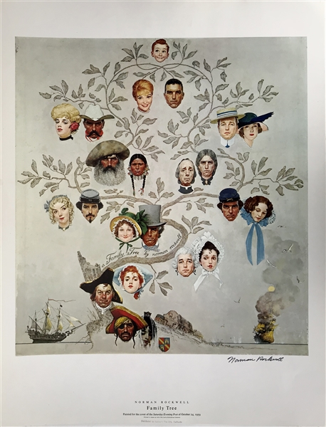 Norman Rockwell Signed 16" x 20" Family Tree Lithograph (JSA) 