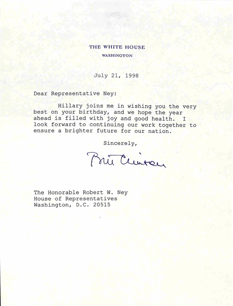 President Bill Clinton Signed White House Letter w/ Hillary Content During "Impeachment" Scandal! (Beckett/BAS)