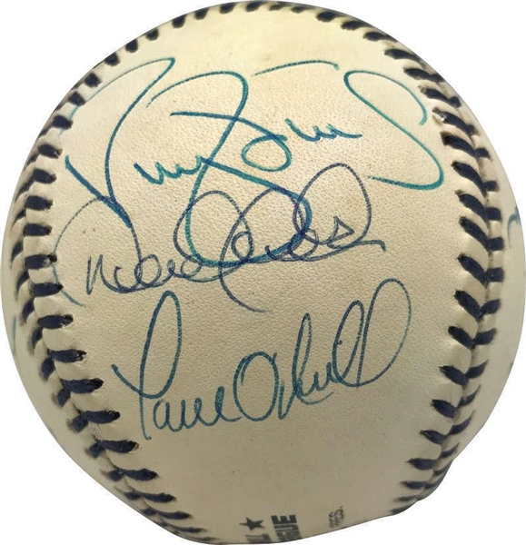 1996 NY Yankees Team Signed OAL Mickey Mantle Baseball w/ Jeter & Rivera! (PSA/DNA)