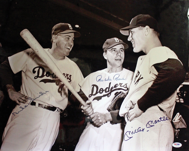 Mickey Mantle, Duke Snider & Pee Wee Reese Signed Over-Sized 16" x 20" Photo (PSA/DNA)