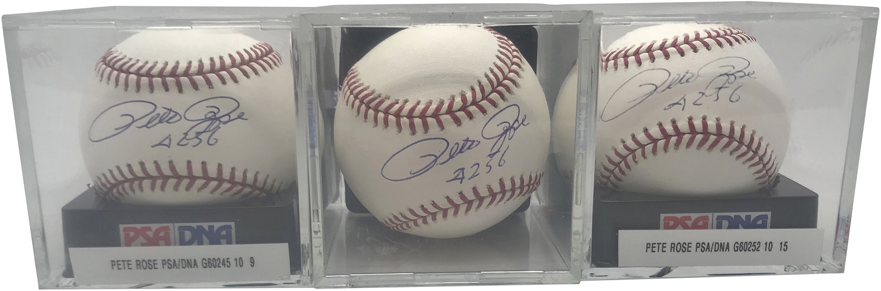 Pete Rose Lot of Three (3) Signed & Inscribed "4256" OML Baseballs PSA/DNA GEM MINT 10!
