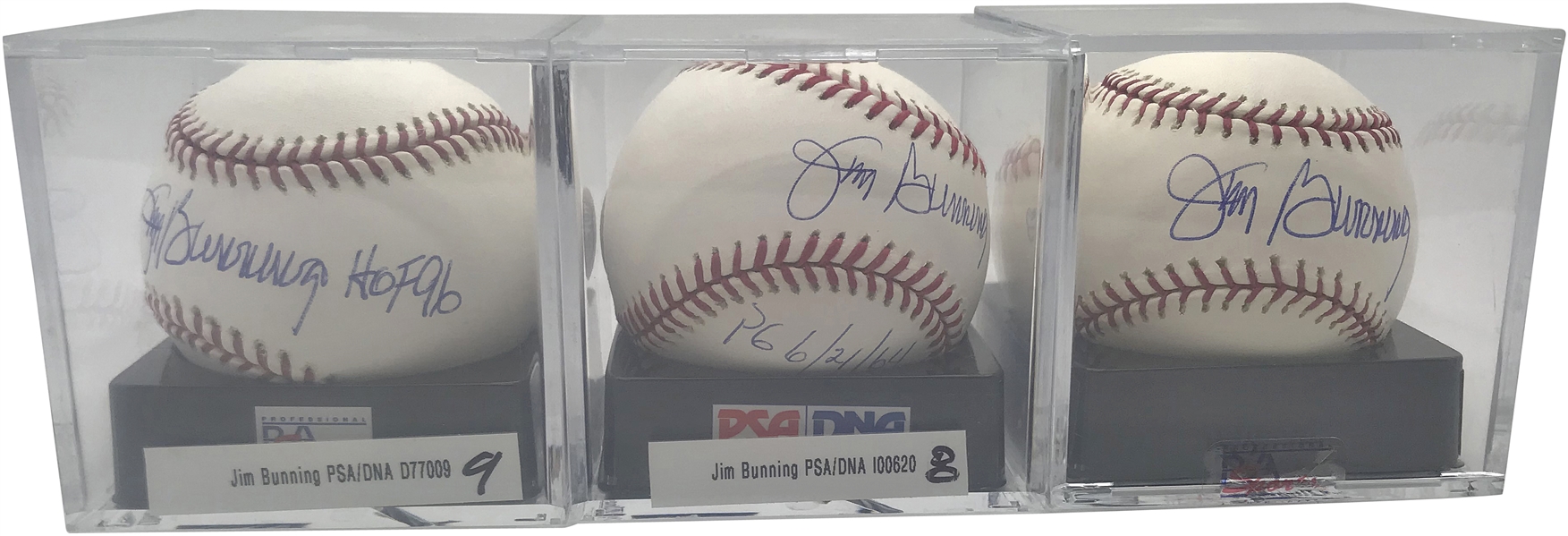 Jim Bunning Lot of Three (3) Signed OML Baseballs PSA/DNA GEM MINT 10!
