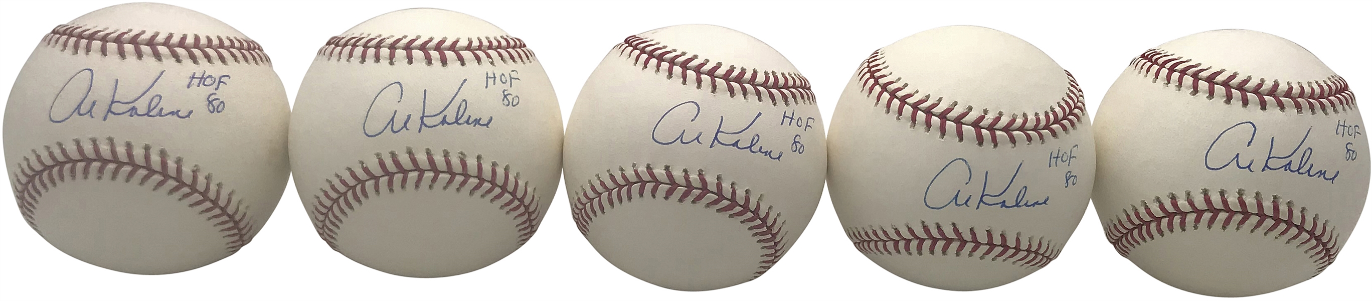 Al Kaline Lot of Five (5) Signed & Inscribed "HOF 80" OML Baseballs (Beckett/BAS Guaranteed)
