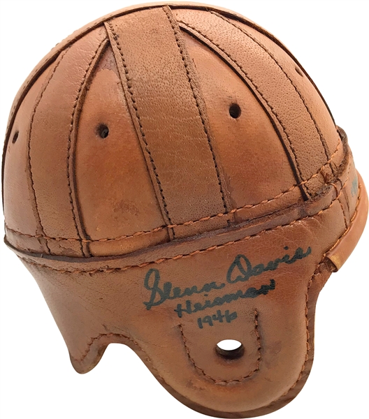 Glenn Davis Signed & Inscribed "Heisman 1946, Mr. Outside" Vintage Style Leather Mini Helmet (Beckett/BAS Guaranteed)