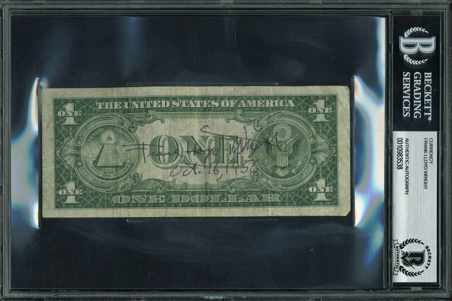Frank Lloyd Wright Vintage Signed $1 Bill (Beckett/BAS Encapsulated)