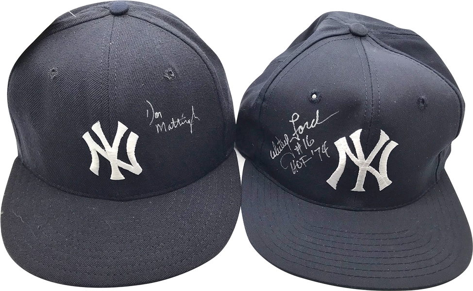 Don Mattingly & Whitey Ford Lot of Two (2) Signed NY Yankees Hats (Beckett/BAS Guaranteed)
