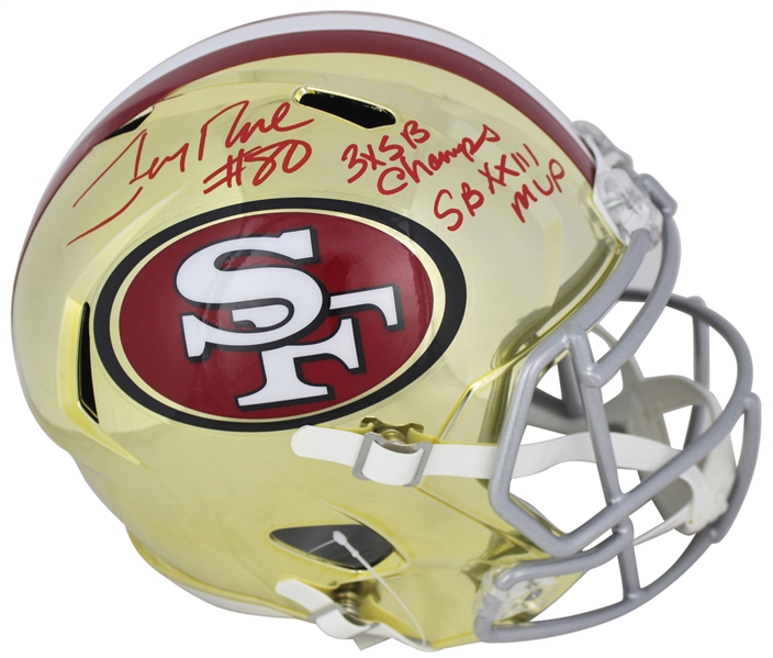 Jerry Rice Signed 49ers Chrome Full-Sized Helmet w/ Stat Inscriptions (BAS/Beckett)