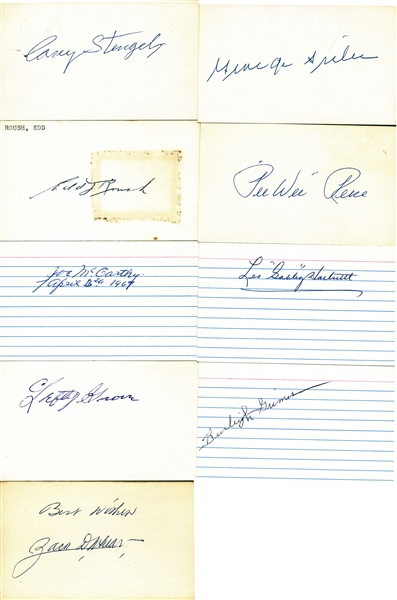 MLB Legends Lot of Nine (9) Signed Index Cards w/ Stengel, Reese, Sisler & Others (Beckett/BAS Guaranteed)