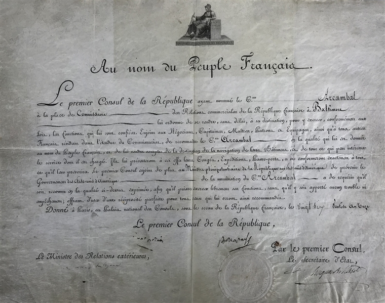 Napoleon Bonaparte Near-Mint Signed 15.25" x 11.75" 1803 United States Consul Appointment (PSA/DNA)