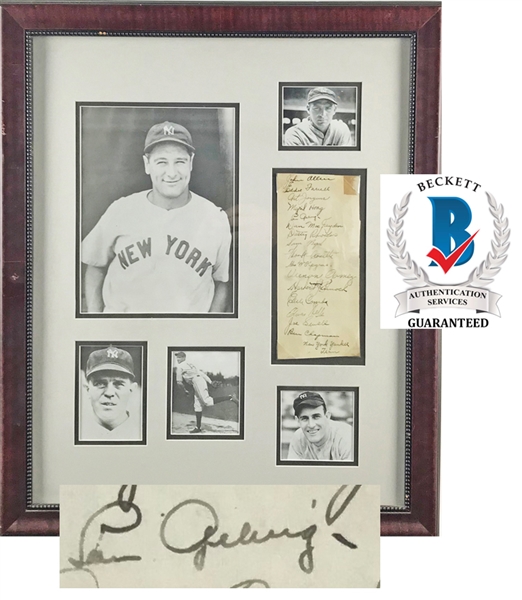 1932 New York Yankees Team Signed 4" x 9" Album Page Display w/ Gehrig, Gomez, Pennock & Others! (Beckett/BAS Guaranteed)