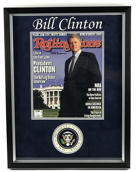 President Bill Clinton Signed December 1993 Rolling Stone Magazine in Custom Framed Display (JSA)