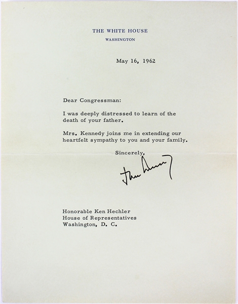 John F. Kennedy Signed White House Letter