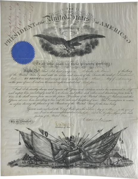 President Andrew Johnson Signed 1865 Appointment Document (Beckett/BAS)