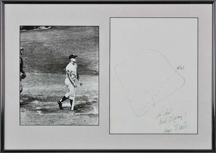 Roger Maris RARE Hand-Drawn & Signed 61st Home Run Sketch (PSA/DNA)