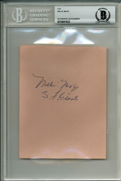 Willie Mays Vintage Signed 4" x 5.5" Album Page w/ "S.F. Giants" Inscription (Beckett/BAS Encapsulated & JSA)