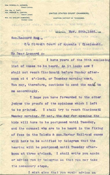 President William Taft Signed 6" x 9.5" Typed 1895 Letter (PSA/DNA)