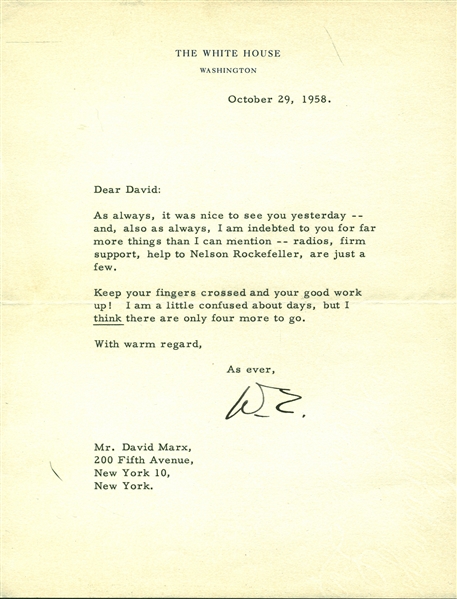 President Dwight D. Eisenhower Signed 1958 White House Letter (PSA/DNA)