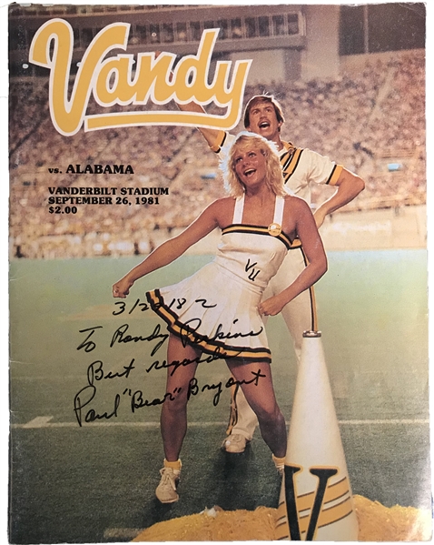 Paul Bear Bryant Signed 1981 Vanderbilt University "Vandy" Magazine (JSA)