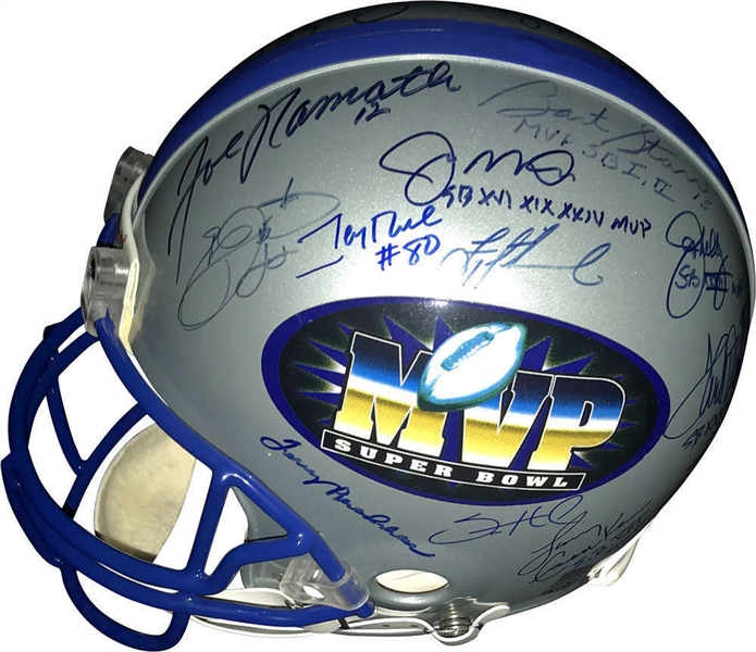 Super Bowl MVPs Multi Signed PROLINE Helmet w/ 30 Sigs incl. Starr, Montana, Namath & Bradshaw (JSA)