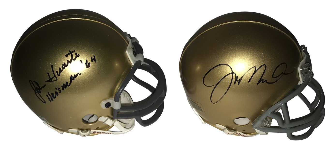 John Huarte & Joe Montana Lot of Two (2) Signed Notre Dame Mini Helmets (Beckett/BAS Guaranteed)