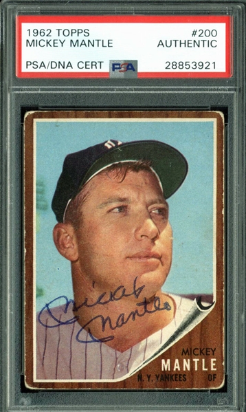 Mickey Mantle Signed 1962 Topps #200 Baseball Card (PSA/DNA Encapsulated)