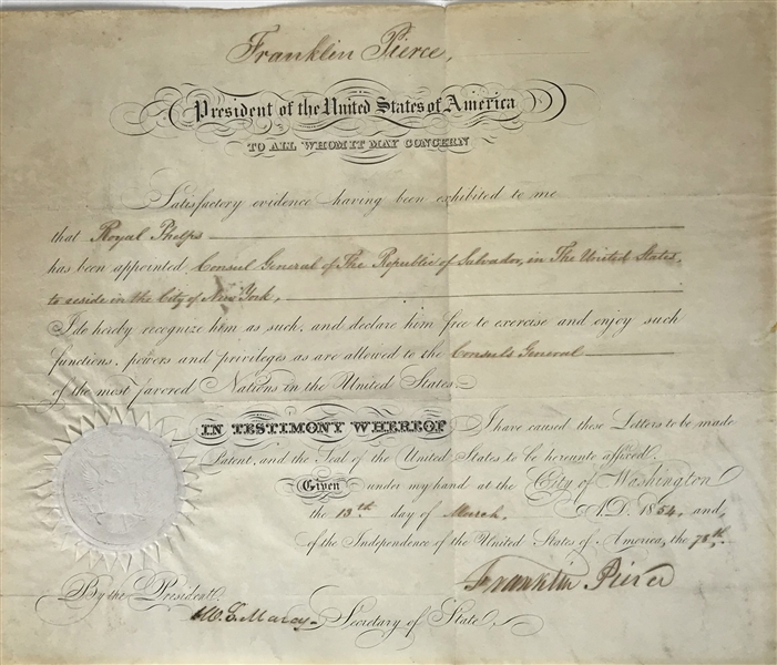President Franklin Pierce Signed 1854 General Appointment Document (Beckett/BAS)