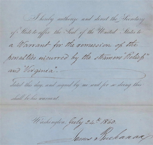 President James Buchanan Signed & Partially Hand Written Pardon Document (Beckett/BAS Guaranteed)