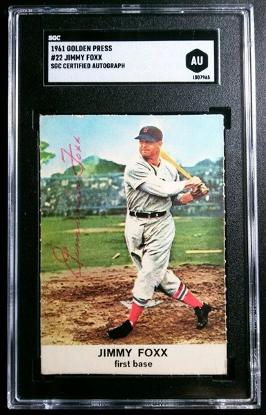 Jimmie Foxx Near-Mint Signed 1961 Golden Press #22 Baseball Card (SGC)