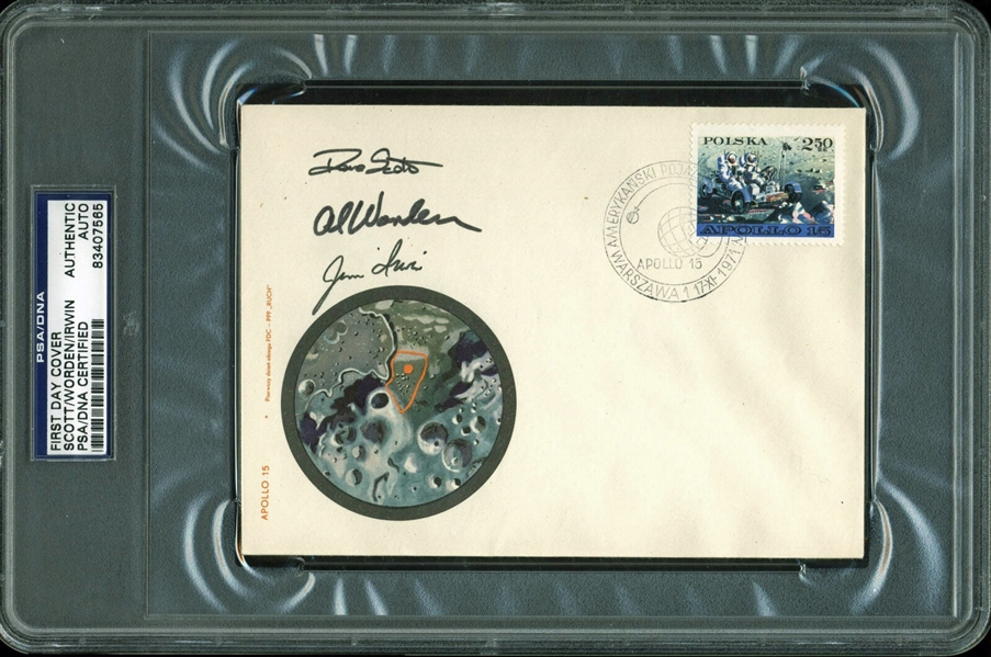 Apollo 15 Crew Signed Commemorative Cover w/ Scott, Irwin & Worden (PSA/DNA Encapsulated)