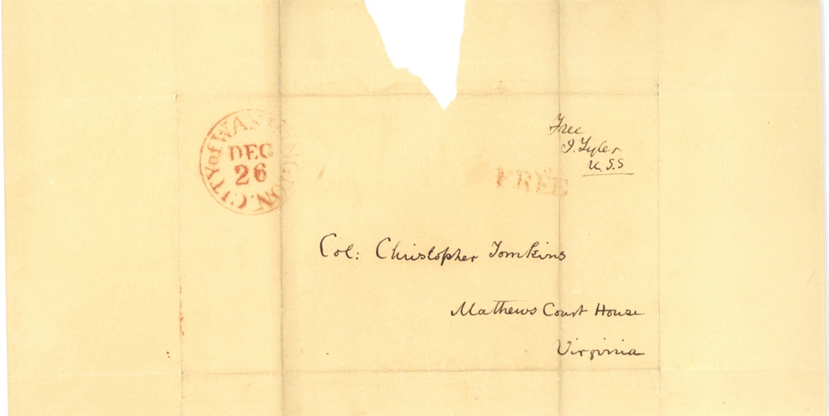 John Tyler Signed & Addressed Free Frank Envelope (Beckett/BAS)