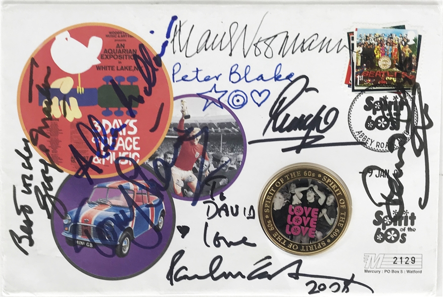 The Beatles: Exceptional Multi-Signed 4.5" x 7" First Day Cover w/ McCartney, Ringo, Martin & Others! (Beckett/BAS Guaranteed)