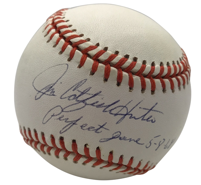 Jim Catfish Hunter Rare Signed & Inscribed "Perfect Game 5-8-68" OAL Baseball (Beckett/BAS Guaranteed)