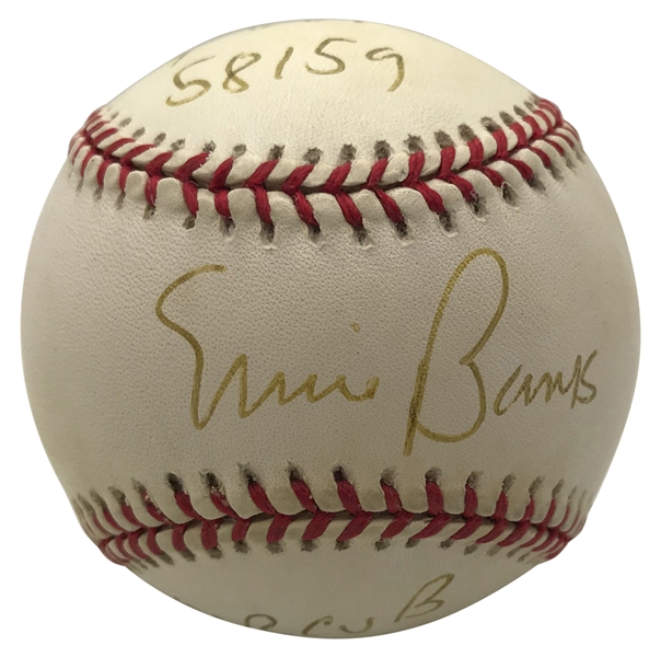 Ernie Banks Signed & Inscribed Stat ONL Baseball (Beckett/BAS Guaranteed)