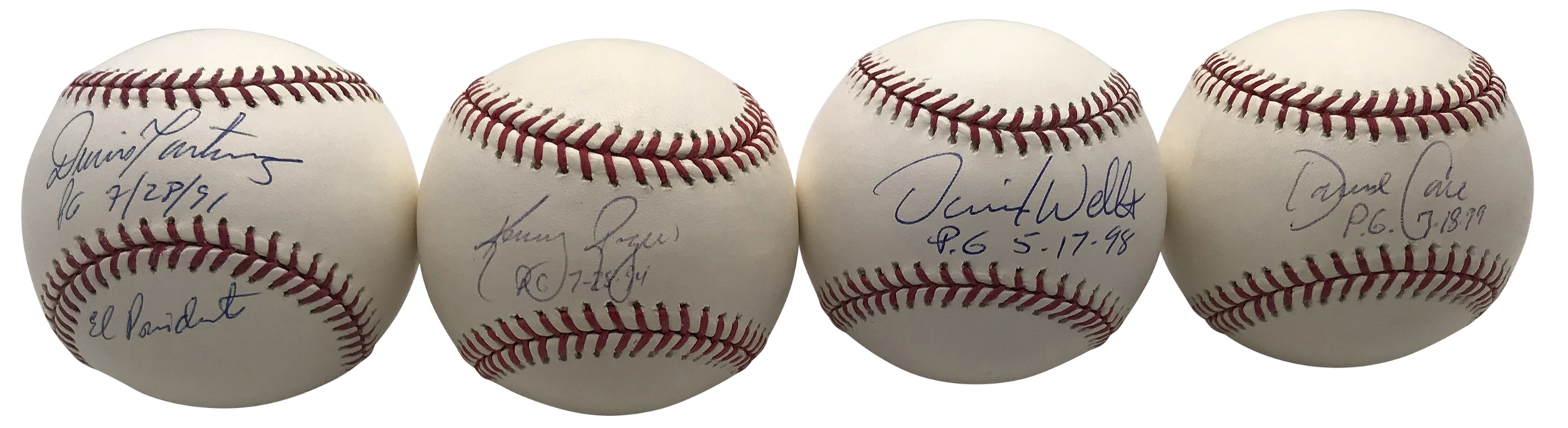1990s Perfect Game Pitchers Lot of Four (4) Signed & Inscribed Baseballs w/ Cone, Wells, Rodgers & Martínez! (Beckett/BAS Guaranteed)