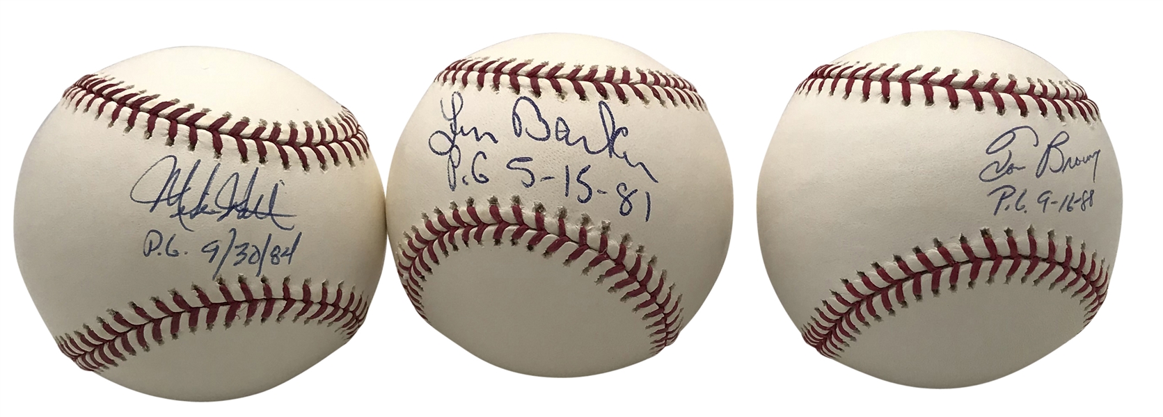 1980s Perfect Game Pitchers Lot of Three (3) Signed & Inscribed Baseballs w/ Barker, Witt & Browning (Beckett/BAS Guaranteed)