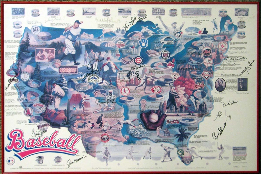 MLB Stars ULTRA-RARE Signed 24" x 36" Poster w/ Mantle, Koufax, Berra & Others! (Beckett/BAS)