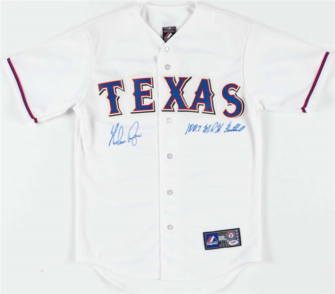Nolan Ryan Signed Texas Rangers Jersey w/ "100.7 M.P.H. Fastball" Inscription! (PSA/DNA)