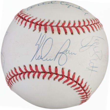 1999 MLB Hall of Fame Class Multi-Signed OAL Budig Baseball w/ Ryan, Yount, Brett and Cepeda (JSA)