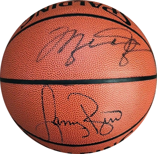 Michael Jordan & Larry Bird Dual Signed Spalding NBA I/O Model Basketball (Beckett/BAS)