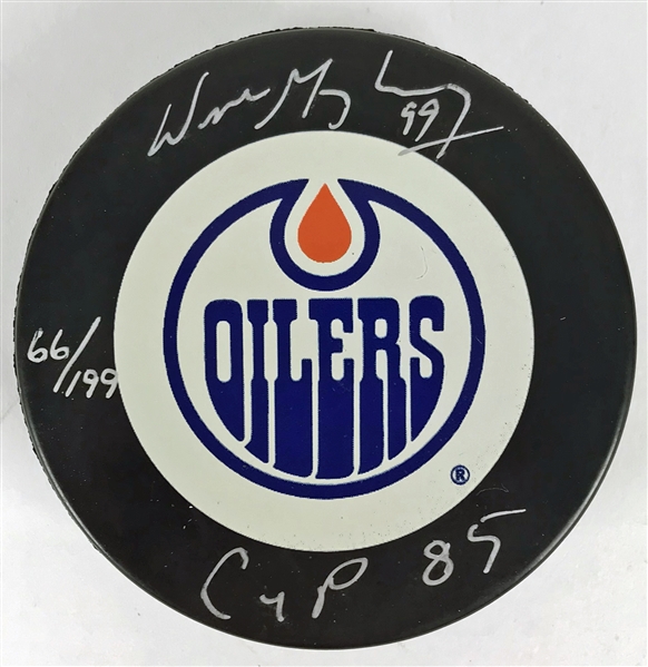 Wayne Gretzky Limited Edition Signed Edmonton Oilers Puck with RARE "Cup 85" Inscription (WG Holo & Beckett/BAS LOA)