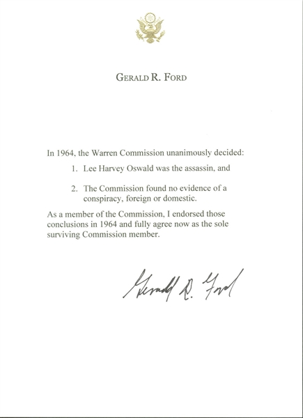 President Gerald R. Ford Signed Letter Re: Warren Commission & JFK Assassination (Beckett/BAS)
